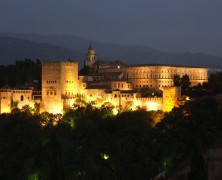 The beautiful Alhambra in Spain at night
