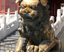 Bronze Chinese guardian lions in the forbidden city China