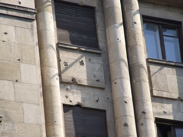 Bullet holes in romanian house, Bucharest, Romania